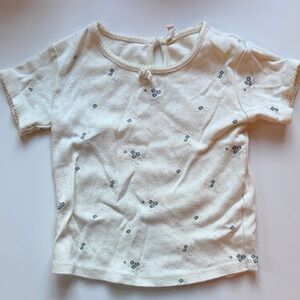 Quincy Mae Cream Short Sleeve Tee with Blue Floral Accents